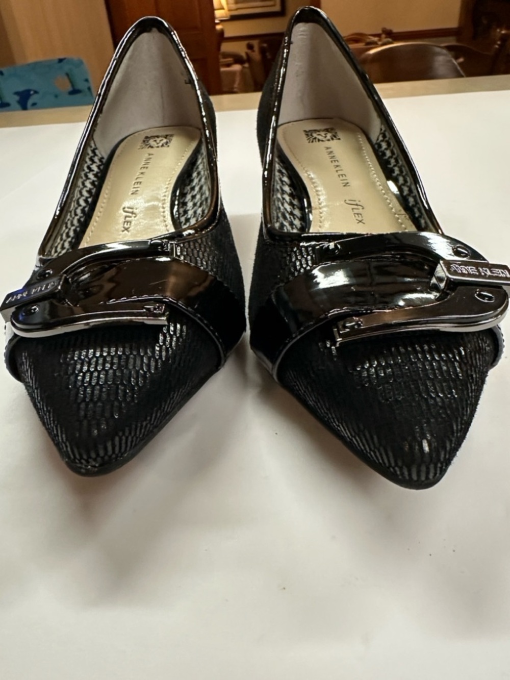 Anne Klein AKMADALON Iflex Leather Kitten Heel Pump Textured Size 6 - Picture 6 of 13